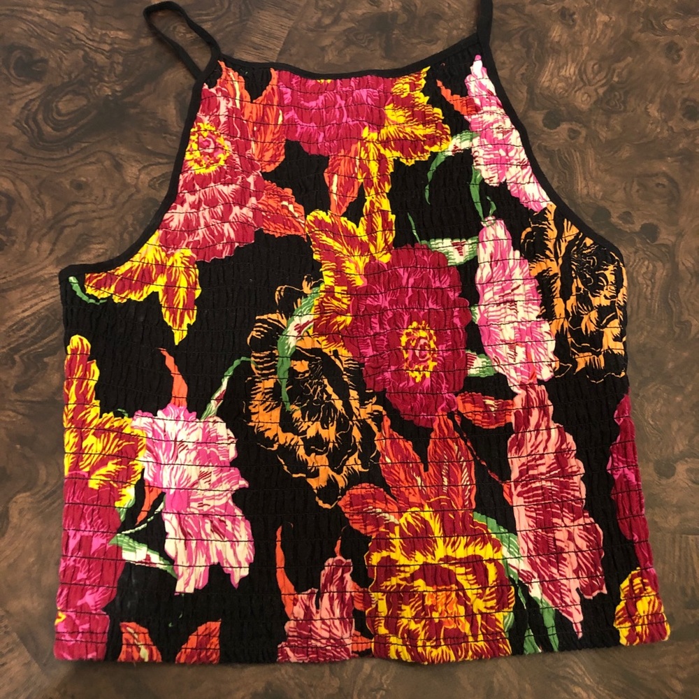 Multi colored floral high neck crop top